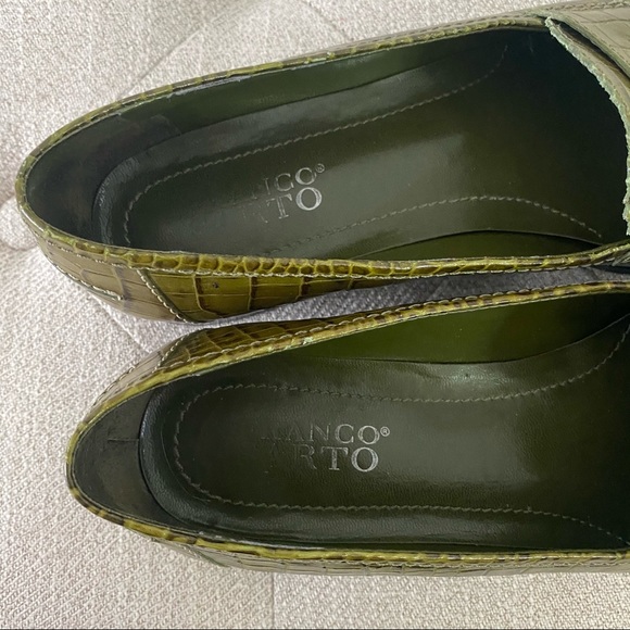 Franco Sarto Green Croc Leather Slip On Loafers - Picture 8 of 10